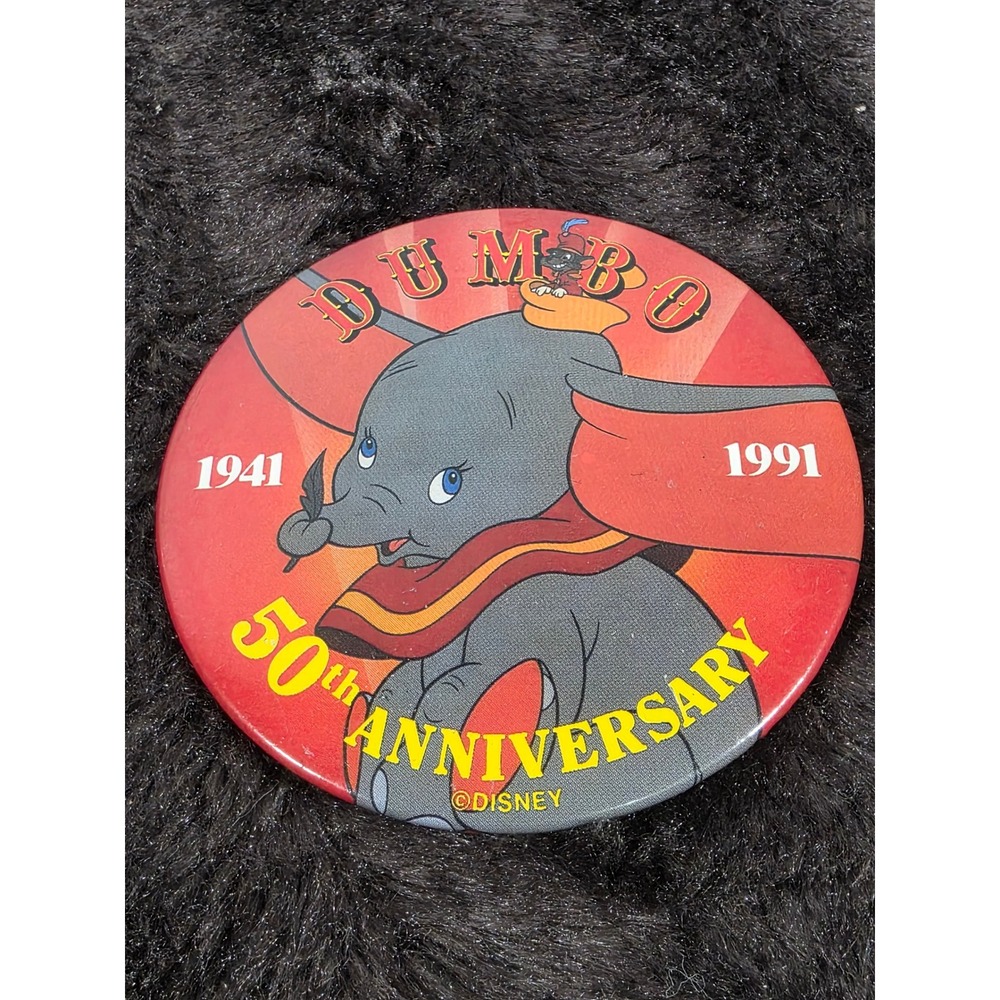 Vintage Disney Dumbo 50th Anniversary 1941-1991 Large Pinback Button Collectible